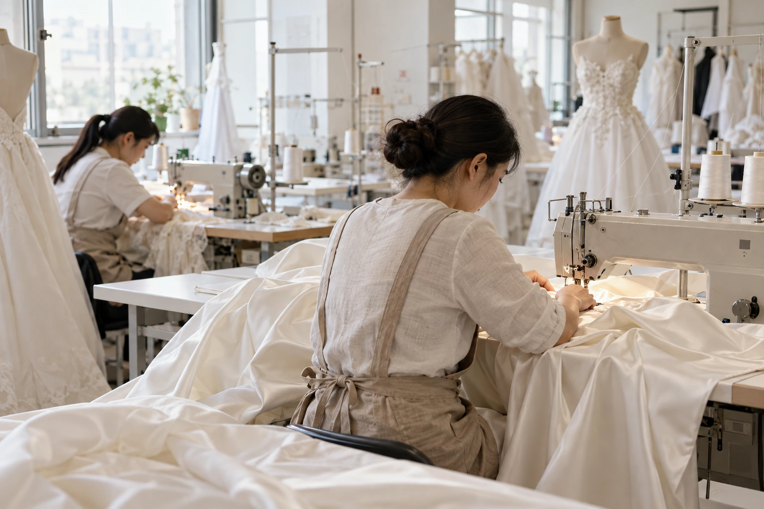 Sewing and finishing wedding gowns